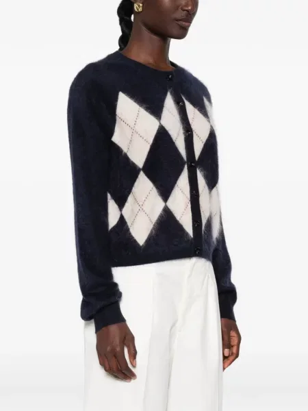 Cardigan Soft Goat din cașmir cu model argyle albastru