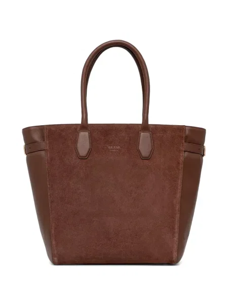 Geantă shopper Guess din piele de căprioară maro