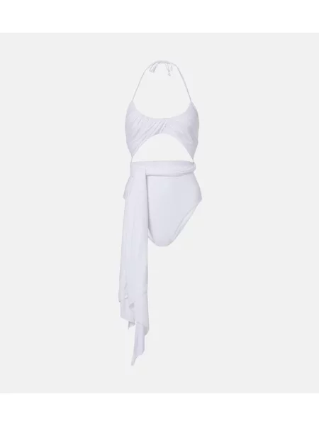 Strój kąpielowy Alaïa drapowany z dekoltem halter biały