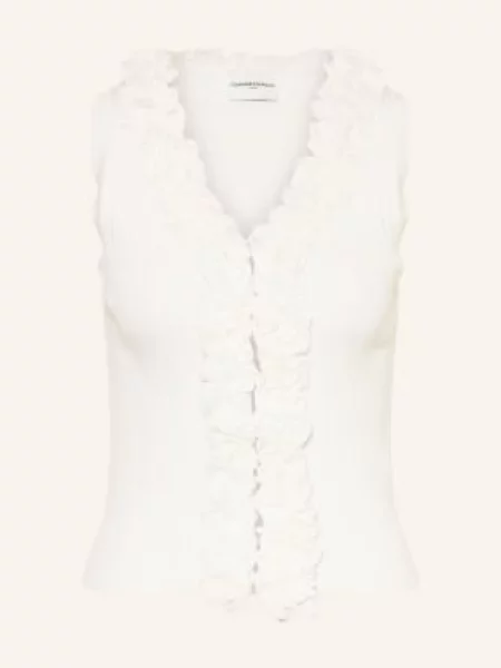 Claudie Pierlot Sweter Z Falbanami weiss biały