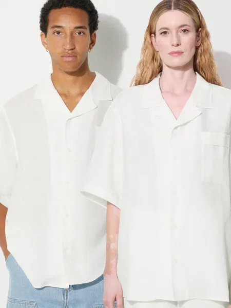 Pangaia koszula lniana DNA Linen Camp Collar Shirt relaxed biały