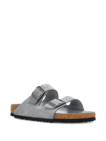Sandale Birkenstock din piele de căprioară fără toc cu cataramă gri