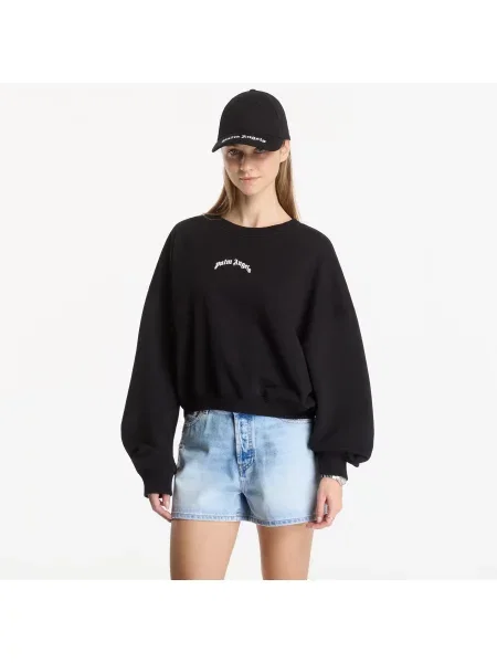 Decupat hanorac crewneck Palm Angels cu autograf negru