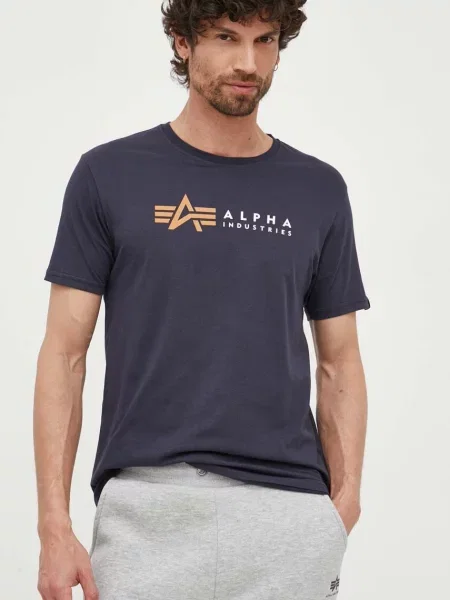 ALPHA INDUSTRIES Tricou bleumarin / alb / maro coniac albastru închis