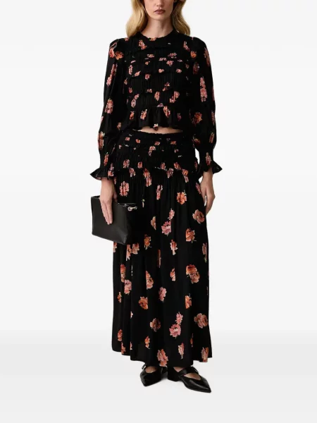 Fustă midi Allsaints cu model floral cu imagine negru