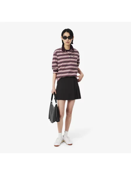 Lacoste Koszulka Polo W Paski Z Długim Rękawem Oversize brązowa