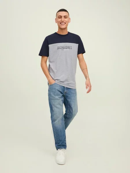 JACK & JONES Tričko Dan námornícka modrá / sivá melírovaná biela