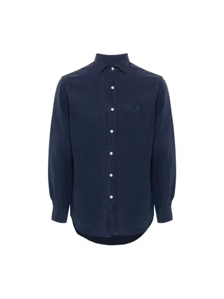 Lniana długa koszula Polo Ralph Lauren z długim rękawem niebieska