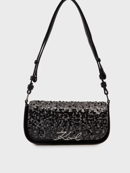 Кожаная сумка Karl Lagerfeld в елочку черная