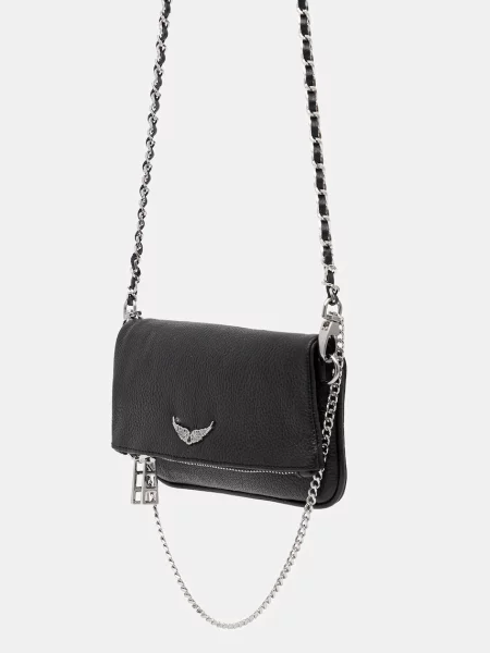Zadig&Voltaire crossbody torbica usnjena ROCK NANO GRAINED LEATHER črna