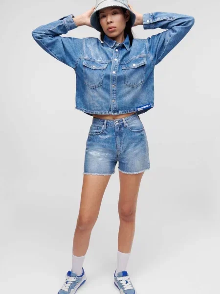 Džínové šortky Karl Lagerfeld Jeans s aplikací high waist modré