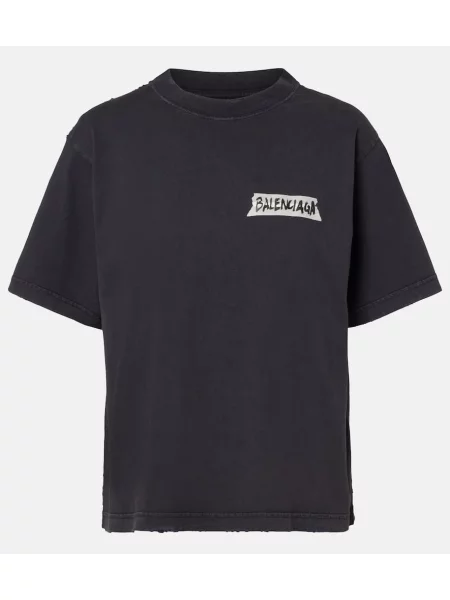 Tricou Balenciaga zdrențuiți din jerseu negru