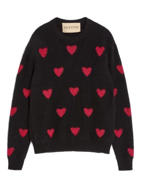 Pulover Valentino Garavani cu motiv cu inimi negru