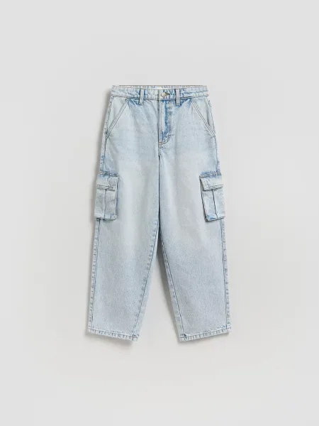 Reserved Jeansy baggy z cargo niebieski