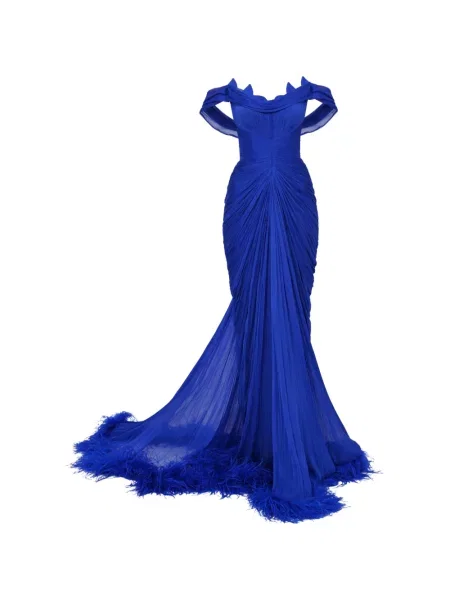 Rochie maxi Iris Serban cu volane albastru