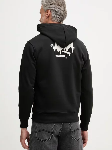 Alpha Industries bluza z kapturem z bawełną Signature czarna