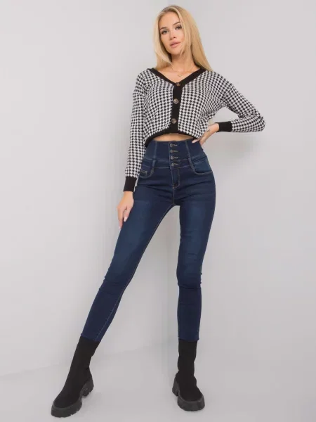 Pantaloni Fashionhunters cu talie înaltă albastru