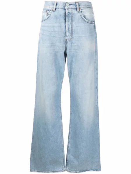Blugi drepți Acne Studios zdrențuiți albastru