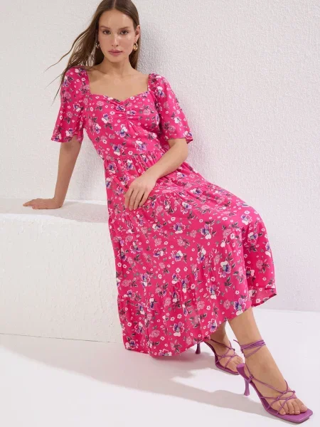 Sukienka Trendyol z rękawami balonowymi szara