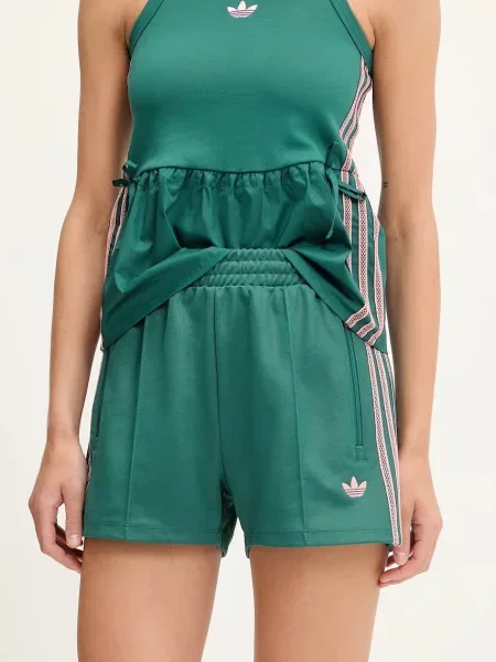 Къс панталон adidas Originals Shorts тюркоазено с десен с висока талия
