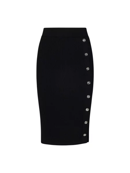 Spódnica midi Pinko do kolan wełniana prążkowana czarna