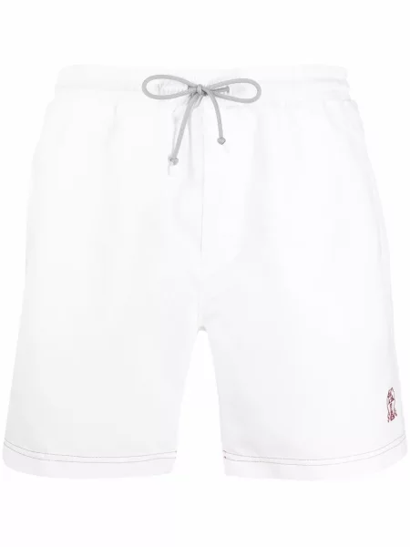 Haftowane kąpielówki Brunello Cucinelli białe