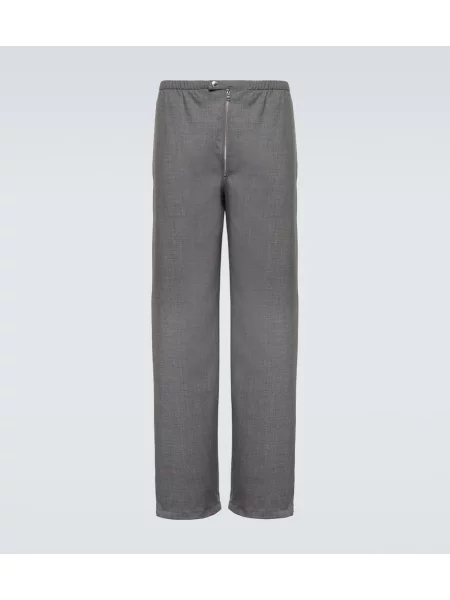 Volneni hlače z ravnimi hlačnicami Prada siva