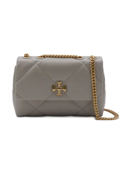 Pikowana torebka skórzana Tory Burch skórzana szara