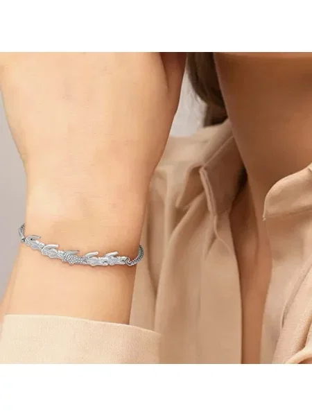 Lacoste Damska Bransoletka Crocodile Z Kryszatałami szary