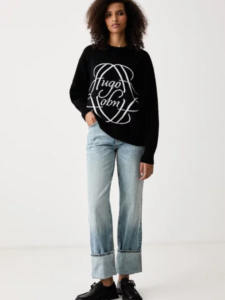 HUGO Pulover Siennale Oversize negru