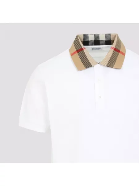 Koszulka polo Burberry w kratę z kołnierzem biała