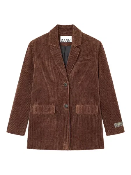 Długa marynarka Ganni sztruksowa brązowa