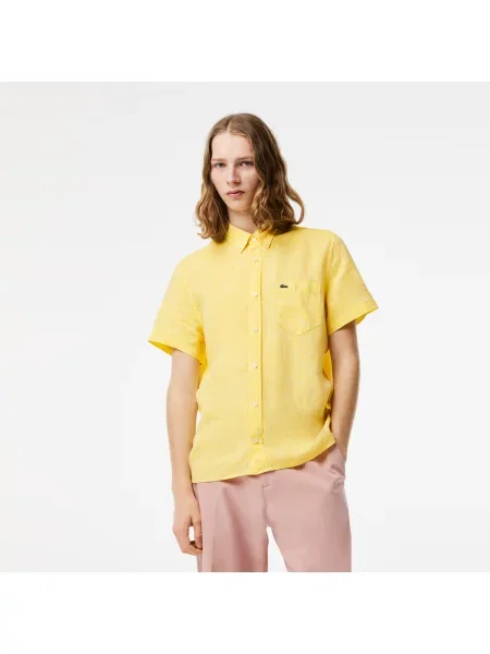 Lacoste Koszula Button-Down Z Krótkim Rękawem Regular Fit żółta