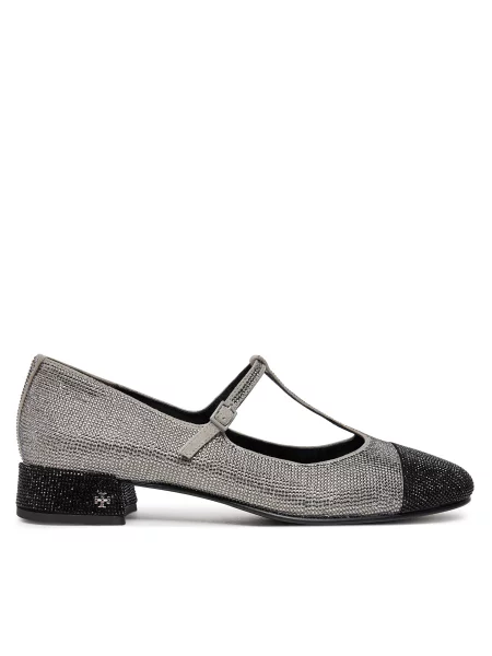 Балетки Tory Burch с закрытым носком с ремешками серебряные