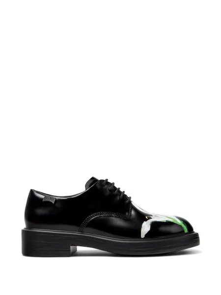 Pantofi derby Camper din piele cu model floral cu imagine negru