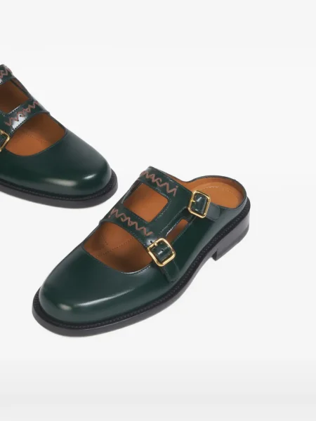 Papuci tip mules Marni cu broderie cu cataramă verde