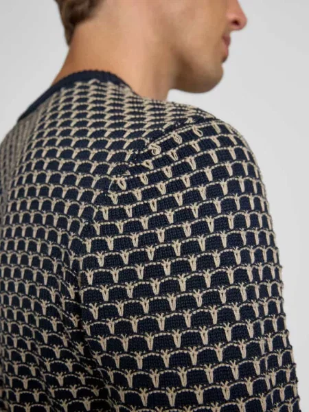 Sweter z dzianiny z okrągłym dekoltem model ‘DONG’ Blend granatowy