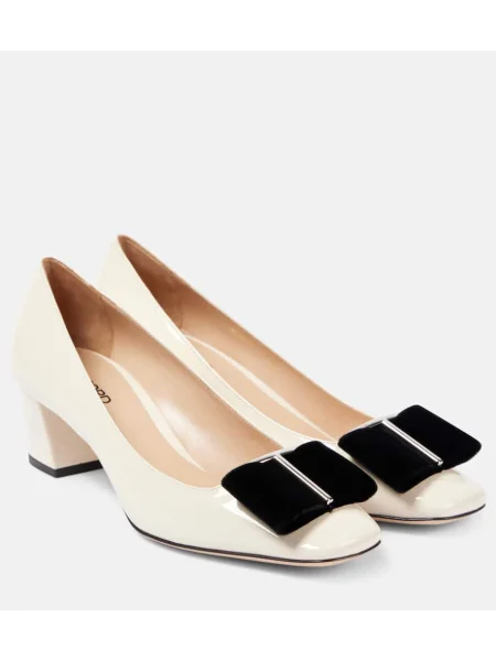 Pantofi cu toc Tom Ford cu funde din piele de lac alb