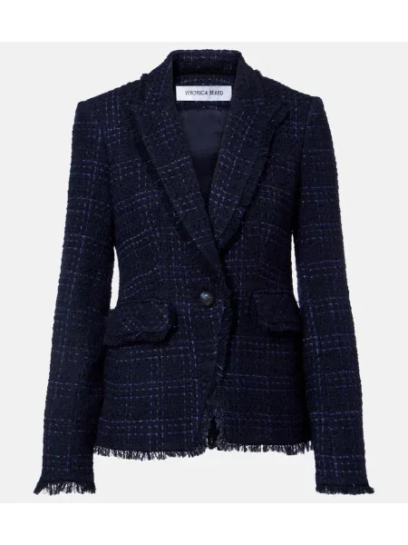 Sacou Veronica Beard în carouri din tweed albastru