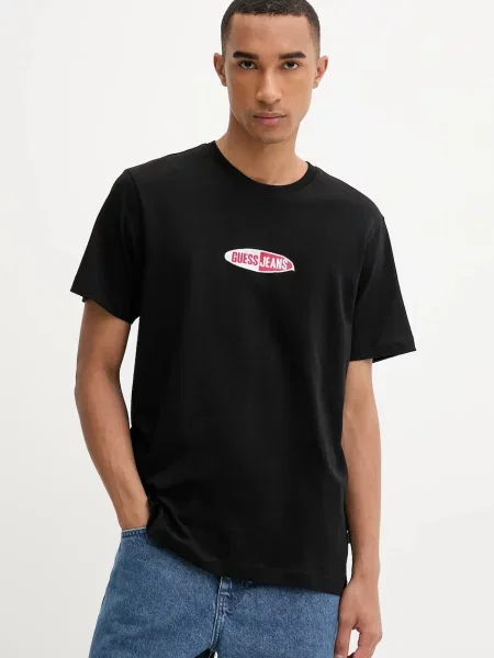 Тениска Guess Jeans с апликация черно
