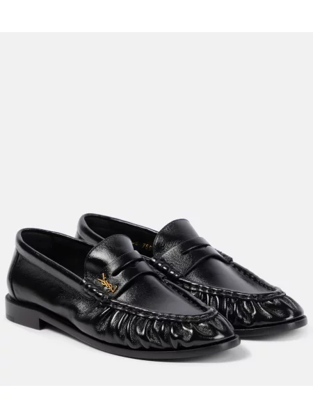 Kožne loaferice Saint Laurent crna