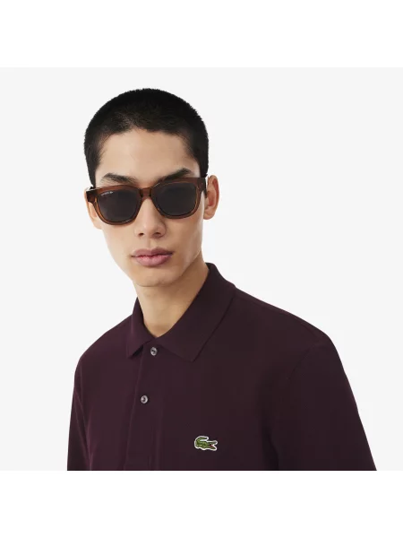 Lacoste Polo Klasyczny Krój Długi Rękaw Bordowe Bordowy