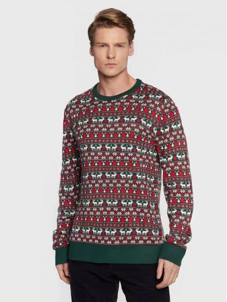 Lindbergh Pulover Christmas verde închis / roșu alb