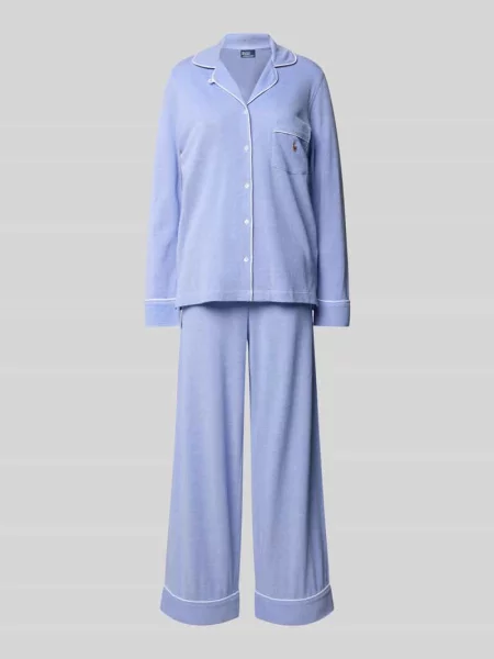 Piżama z wyhaftowanymi logo model ‘OXFORD Madison’ Polo Ralph Lauren niebieska