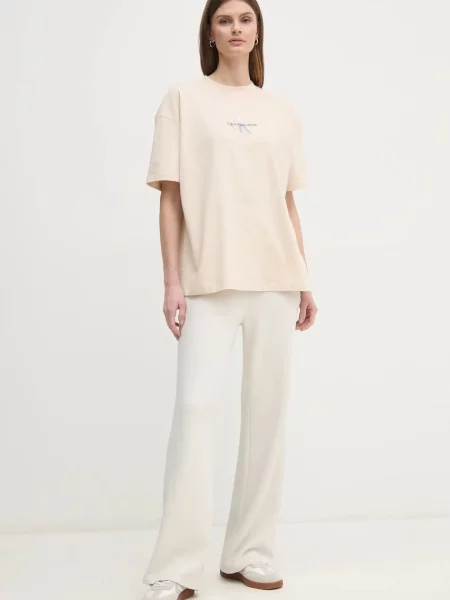 Calvin Klein Jeans Pantaloni trening Écru Straight Fit bej