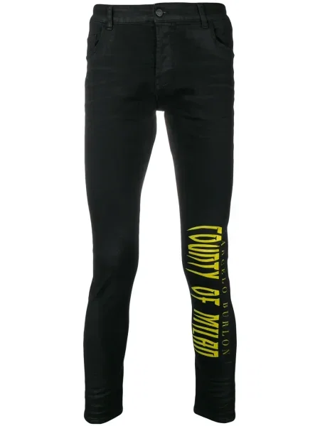 Blugi skinny County Of Milan skinny fit cu autograf negru