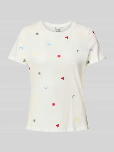 T-shirt z prążkowanym okrągłym dekoltem model ‘OLYA’ Ichi biała