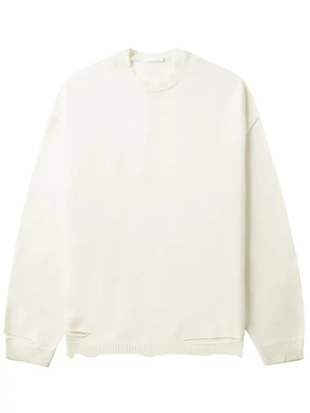 Žebrovaný svetr Helmut Lang s oděrkami bílý