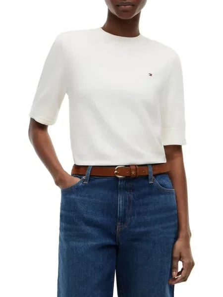 Scurt pulover Tommy Hilfiger cu broderie alb