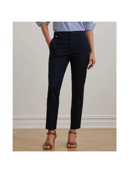 Lauren Ralph Lauren spodnie granatowy fason cygaretki high waist niebieskie